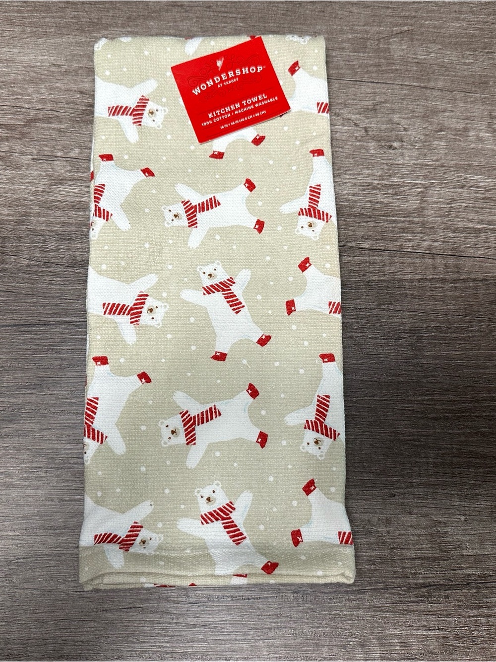Wondershop Polar Bear Holiday Kitchen Tea Towel 100% Cotton
Beige Red White